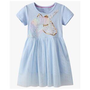 NWT Unicorn Dress Size 2T Sequins Blue Tulle Short Sleeve For Baby Girl Toddler